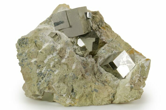 Six Shiny Natural Pyrite Cubes in Rock - Navajun, Spain #325112